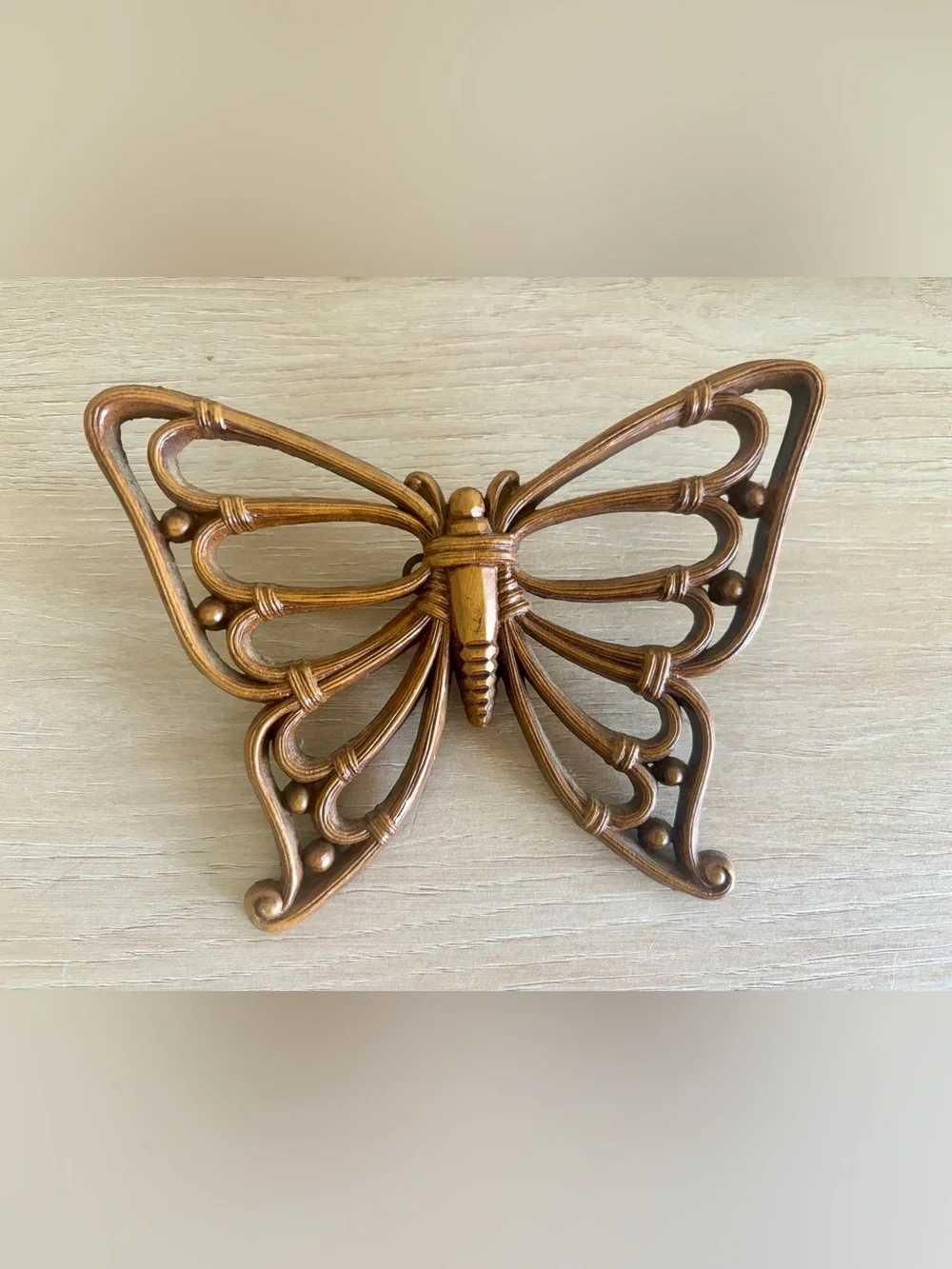 Vintage HOMCO Butterfly Wall Hangings Set of 2 | Faux Wicker 1970s | Retro Boho